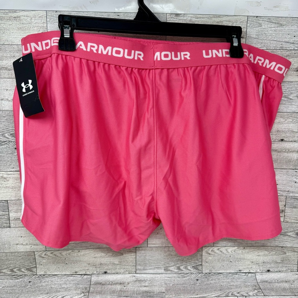 NWT-Under Armour Women's Tech Play Up 3" Shorts Size XL Pink/White - Picture 2 of 8